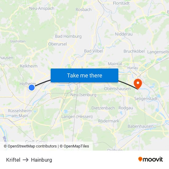 Kriftel to Hainburg map