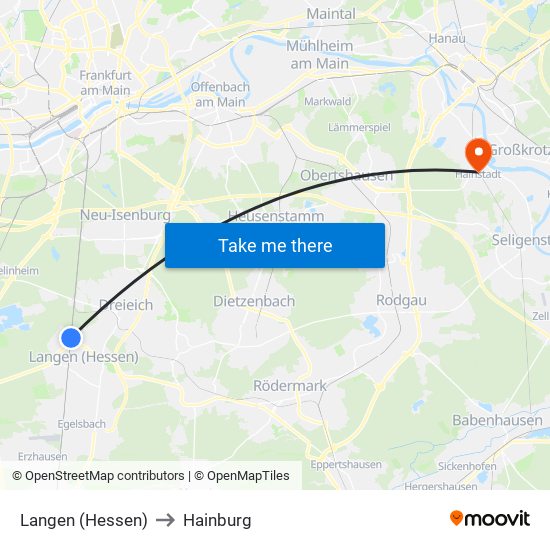 Langen (Hessen) to Hainburg map
