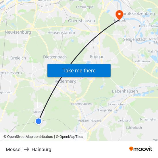 Messel to Hainburg map