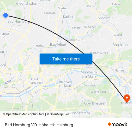 Bad Homburg V.D. Höhe to Hainburg map