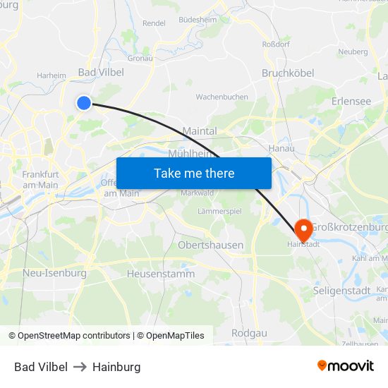 Bad Vilbel to Hainburg map