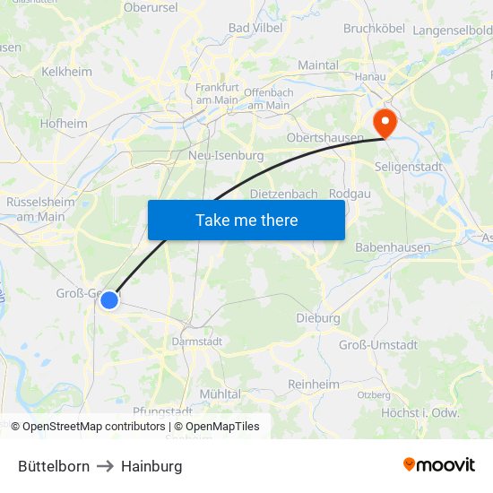 Büttelborn to Hainburg map