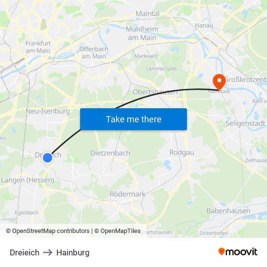 Dreieich to Hainburg map