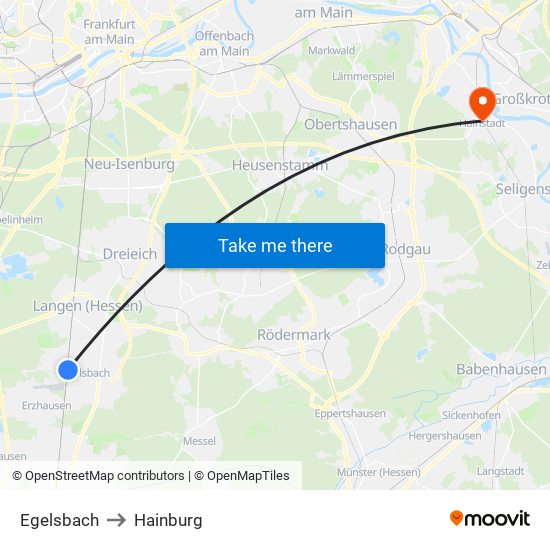Egelsbach to Hainburg map