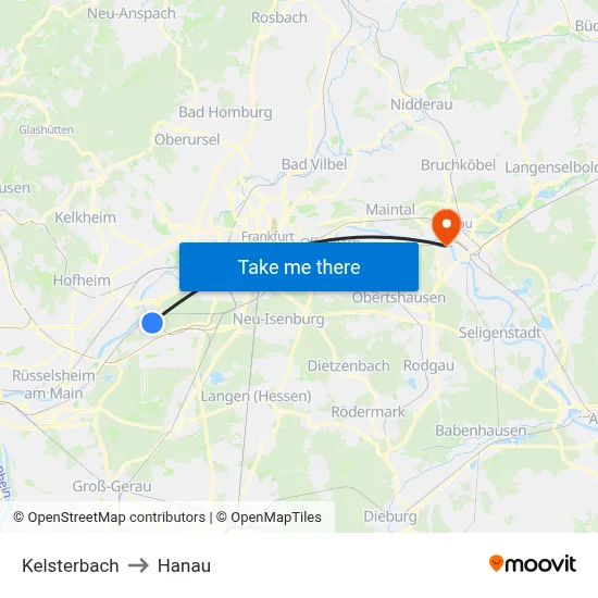 Kelsterbach to Hanau map