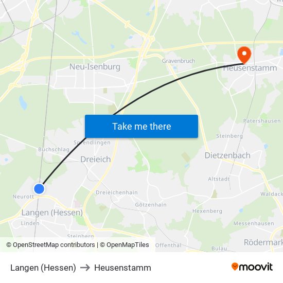 Langen (Hessen) to Heusenstamm map