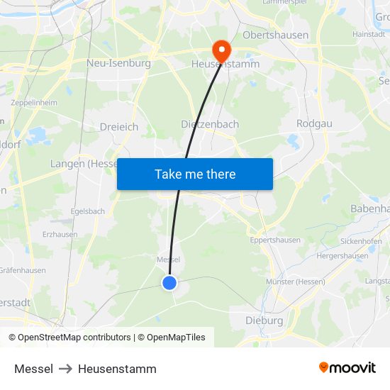 Messel to Heusenstamm map