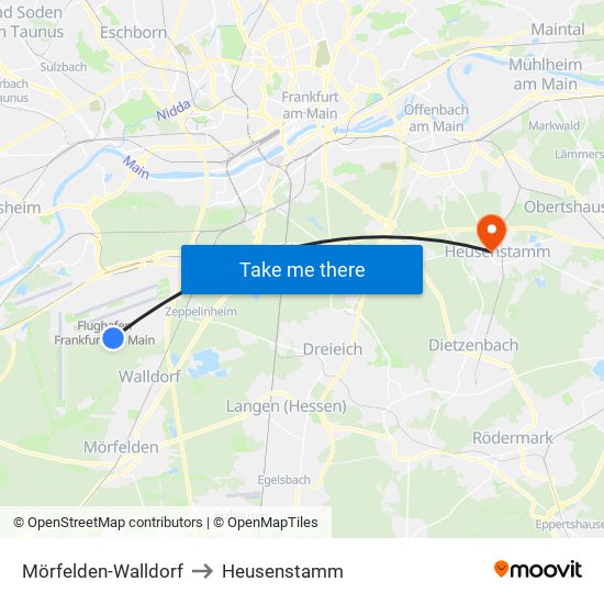 Mörfelden-Walldorf to Heusenstamm map