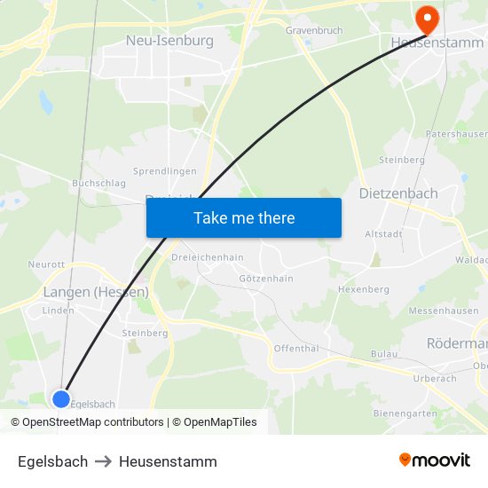 Egelsbach to Heusenstamm map