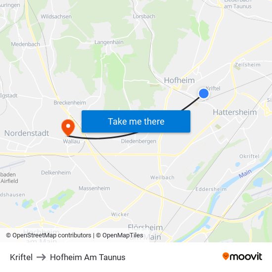 Kriftel to Hofheim Am Taunus map