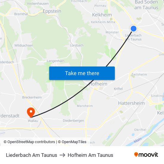 Liederbach Am Taunus to Hofheim Am Taunus map