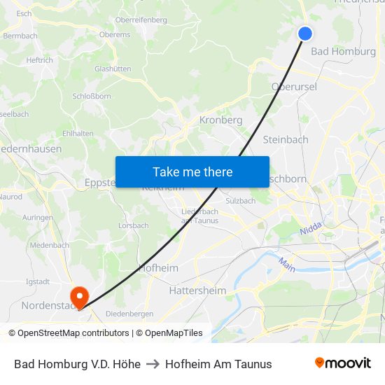 Bad Homburg V.D. Höhe to Hofheim Am Taunus map
