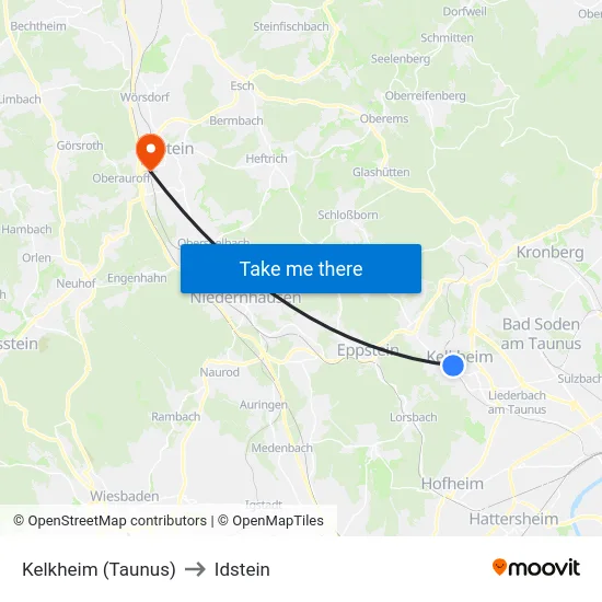 Kelkheim (Taunus) to Idstein map