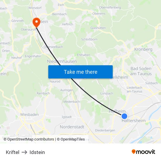 Kriftel to Idstein map