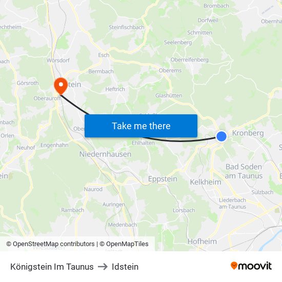 Königstein Im Taunus to Idstein map