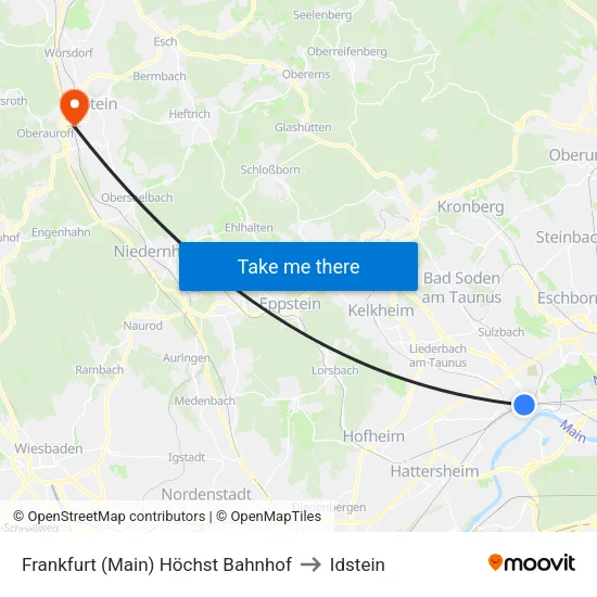 Frankfurt (Main) Höchst Bahnhof to Idstein map