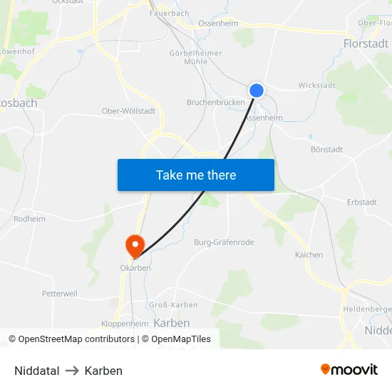 Niddatal to Karben map