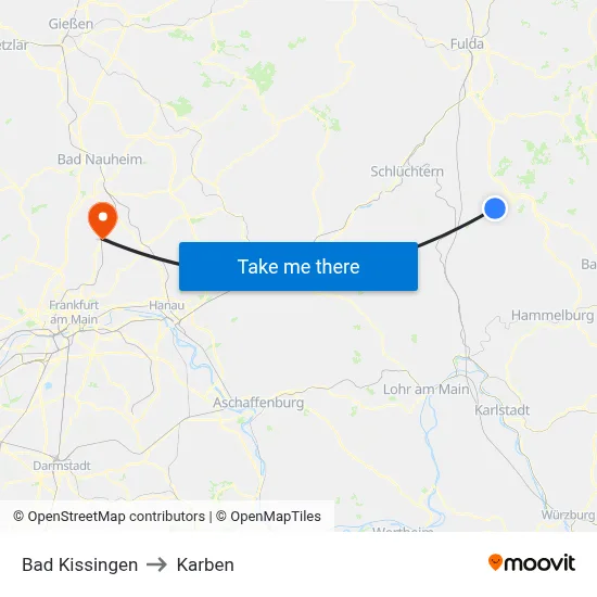 Bad Kissingen to Karben map