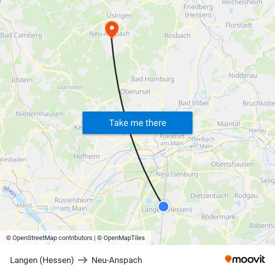 Langen (Hessen) to Neu-Anspach map