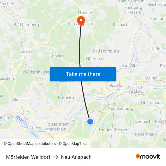 Mörfelden-Walldorf to Neu-Anspach map