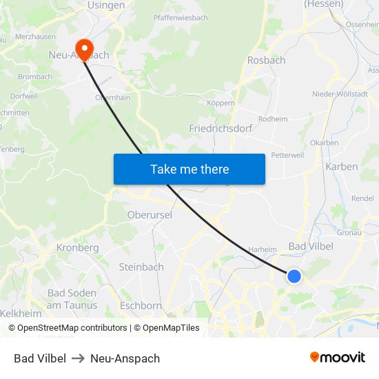 Bad Vilbel to Neu-Anspach map