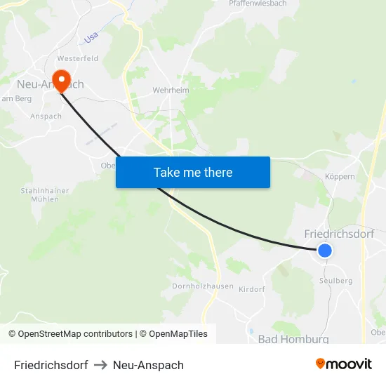Friedrichsdorf to Neu-Anspach map