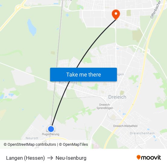 Langen (Hessen) to Neu-Isenburg map