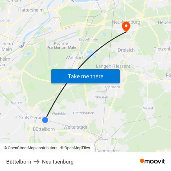 Büttelborn to Neu-Isenburg map