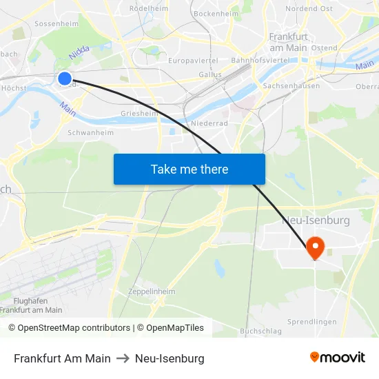 Frankfurt Am Main to Neu-Isenburg map