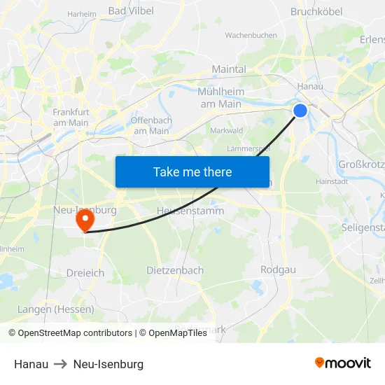 Hanau to Neu-Isenburg map