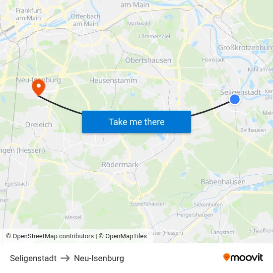 Seligenstadt to Neu-Isenburg map