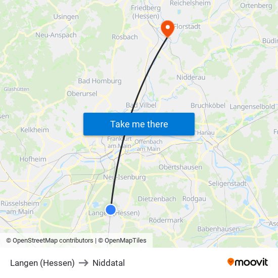 Langen (Hessen) to Niddatal map