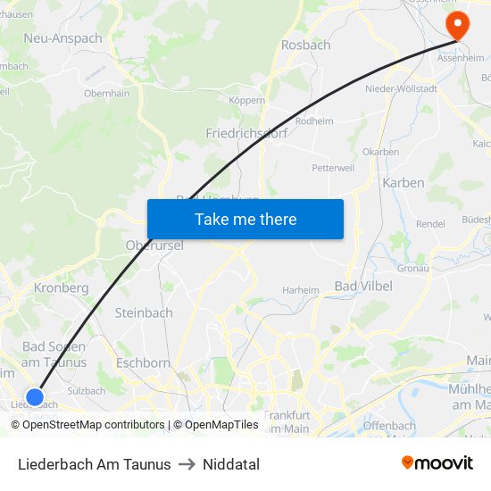 Liederbach Am Taunus to Niddatal map