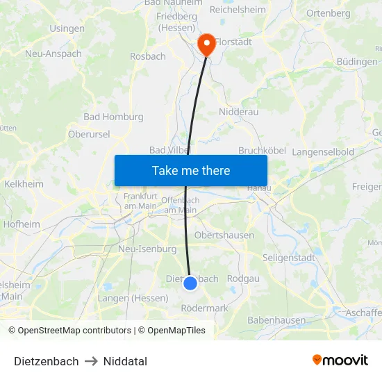 Dietzenbach to Niddatal map