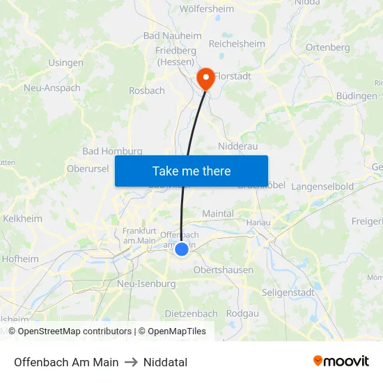 Offenbach Am Main to Niddatal map