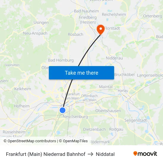 Frankfurt (Main) Niederrad Bahnhof to Niddatal map