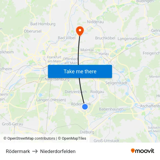 Rödermark to Niederdorfelden map