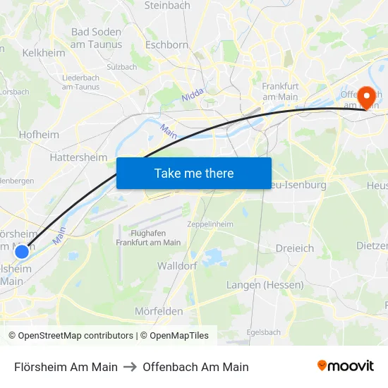 Flörsheim Am Main to Offenbach Am Main map