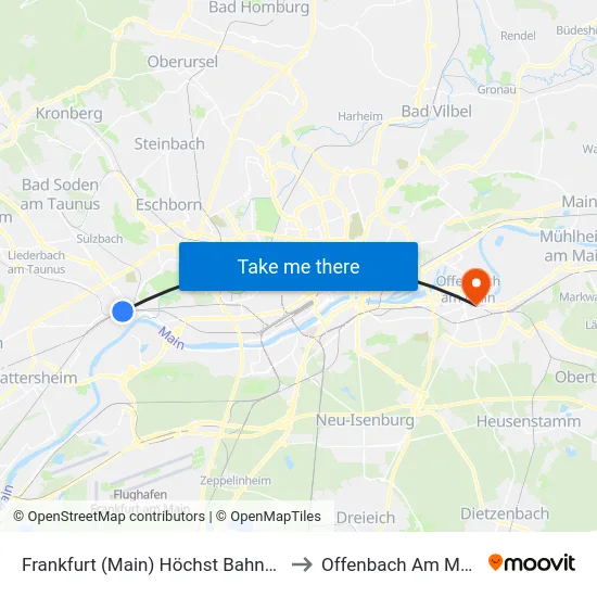 Frankfurt (Main) Höchst Bahnhof to Offenbach Am Main map