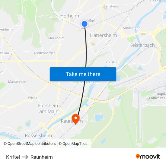 Kriftel to Raunheim map