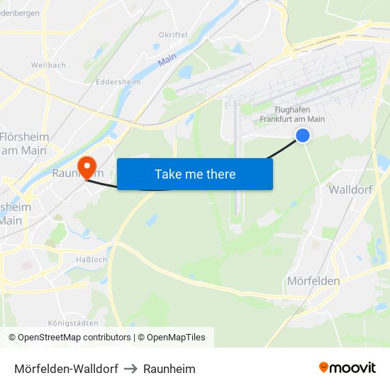 Mörfelden-Walldorf to Raunheim map