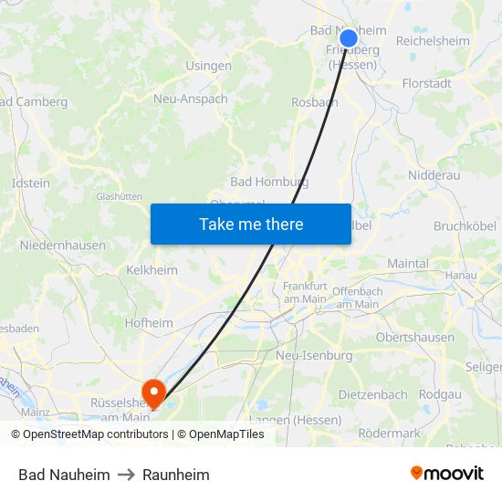 Bad Nauheim to Raunheim map