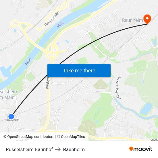 Rüsselsheim Bahnhof to Raunheim map