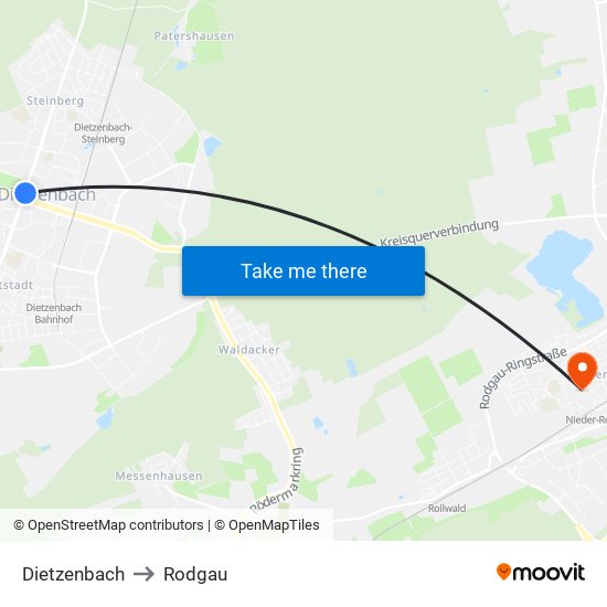 Dietzenbach to Rodgau map