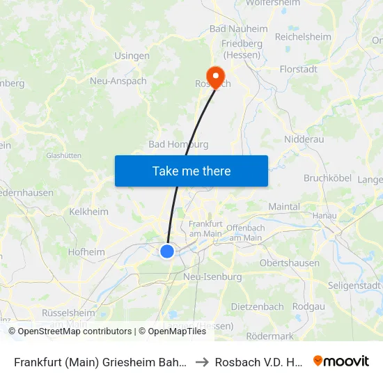 Frankfurt (Main) Griesheim Bahnhof to Rosbach V.D. Höhe map