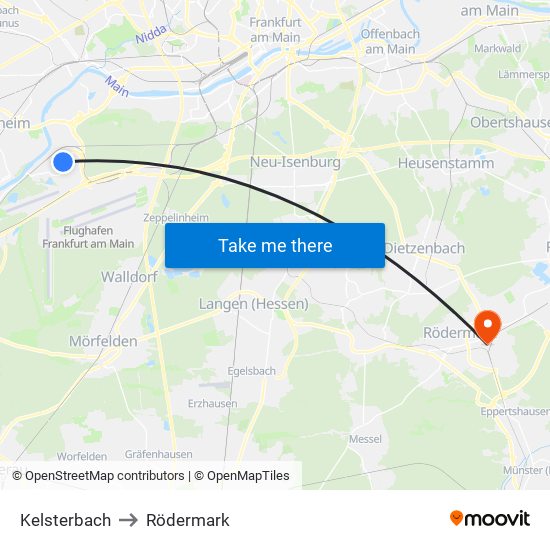 Kelsterbach to Rödermark map