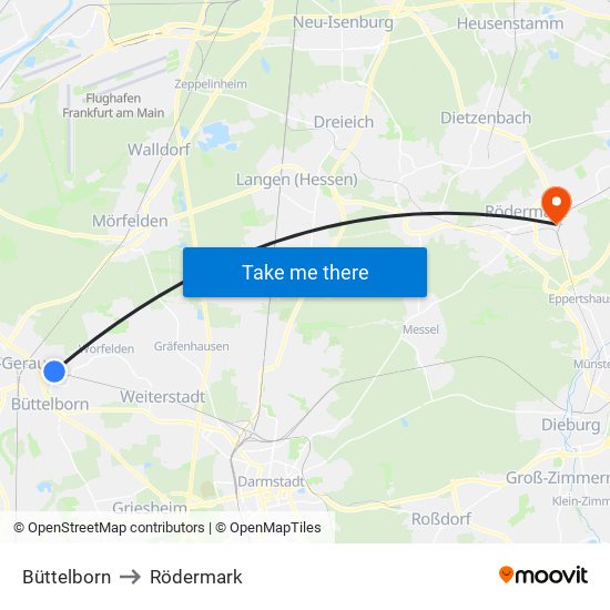 Büttelborn to Rödermark map