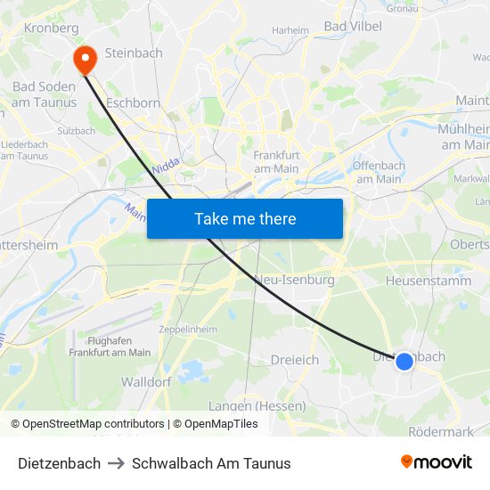 Dietzenbach to Schwalbach Am Taunus map