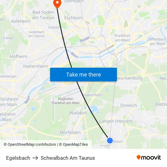 Egelsbach to Schwalbach Am Taunus map