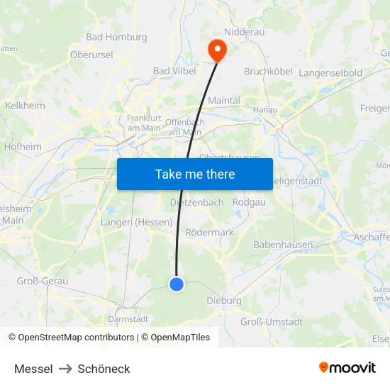 Messel to Schöneck map